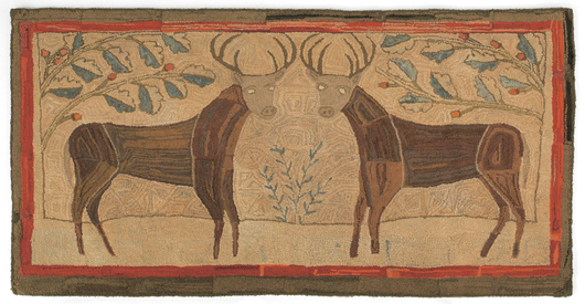 A local collector snatched this 19th century hooked rug for $13,035. Image courtesy of Pook & Pook Inc.